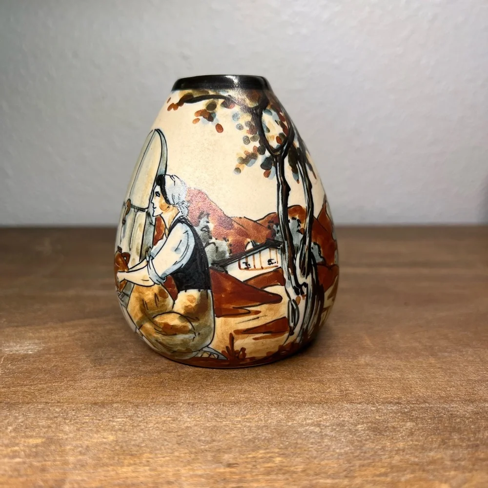 Ciboure stoneware Basque Vase R Berne / Vintage Basque Country decor Signed - Picture 2 of 7